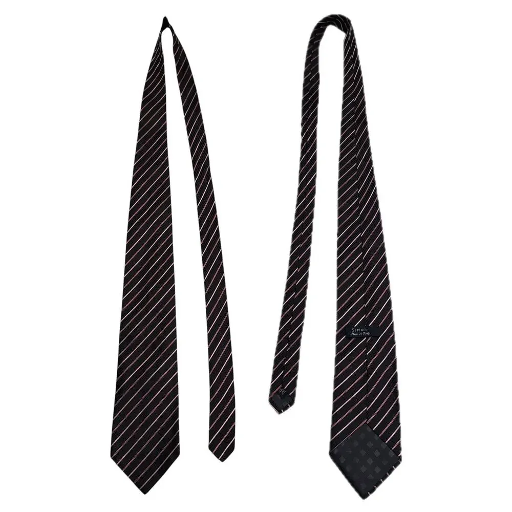 Sartori Silk Tie Necktie Diagonal Stripes Jacquard Italy Career Formal Black Red